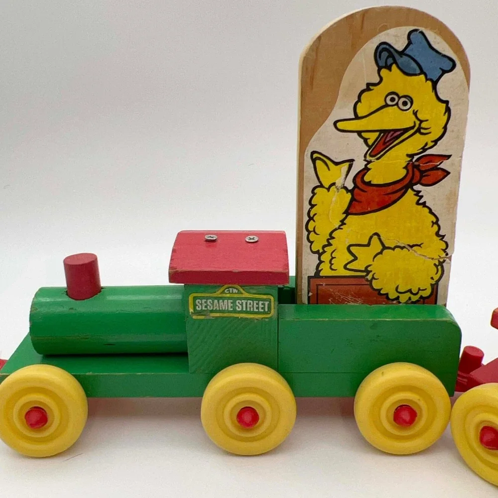 Vintage Sesame Street Wooden Train Set‎ Big Bird Ernie Cookie Monster Bert